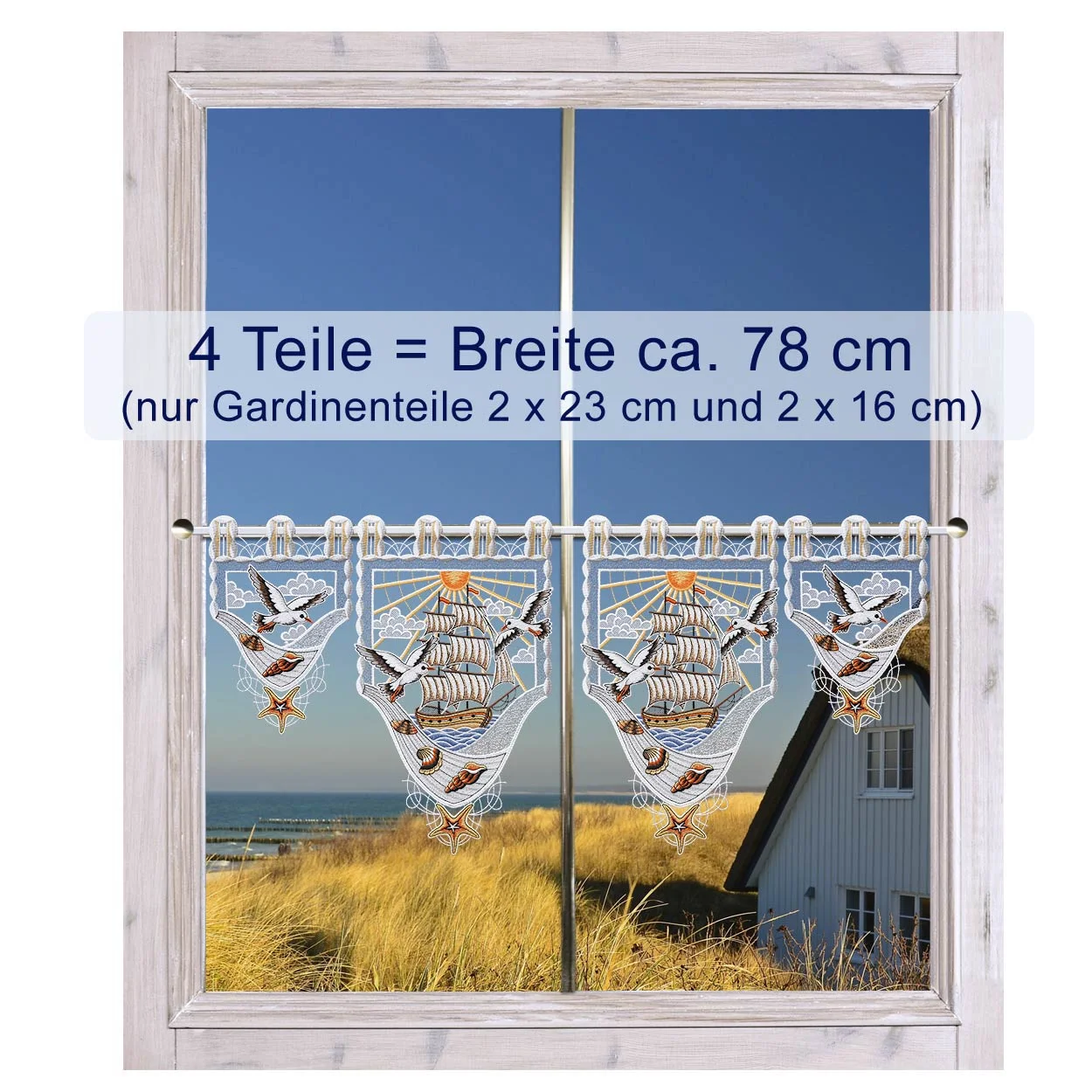 Scheibenhänger-Set Sehnsucht nach Meer, 4 Teile, 2x Segelschiff und 2x Möve, ca. 78 cm Gesamtbreite
