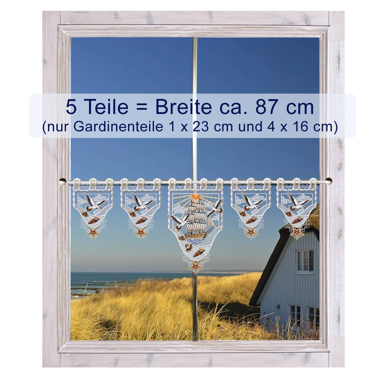 Scheibenhänger-Set Sehnsucht nach Meer, 5 Teile, 1x Segelschiff und 4x Möve, ca. 87 cm Gesamtbreite