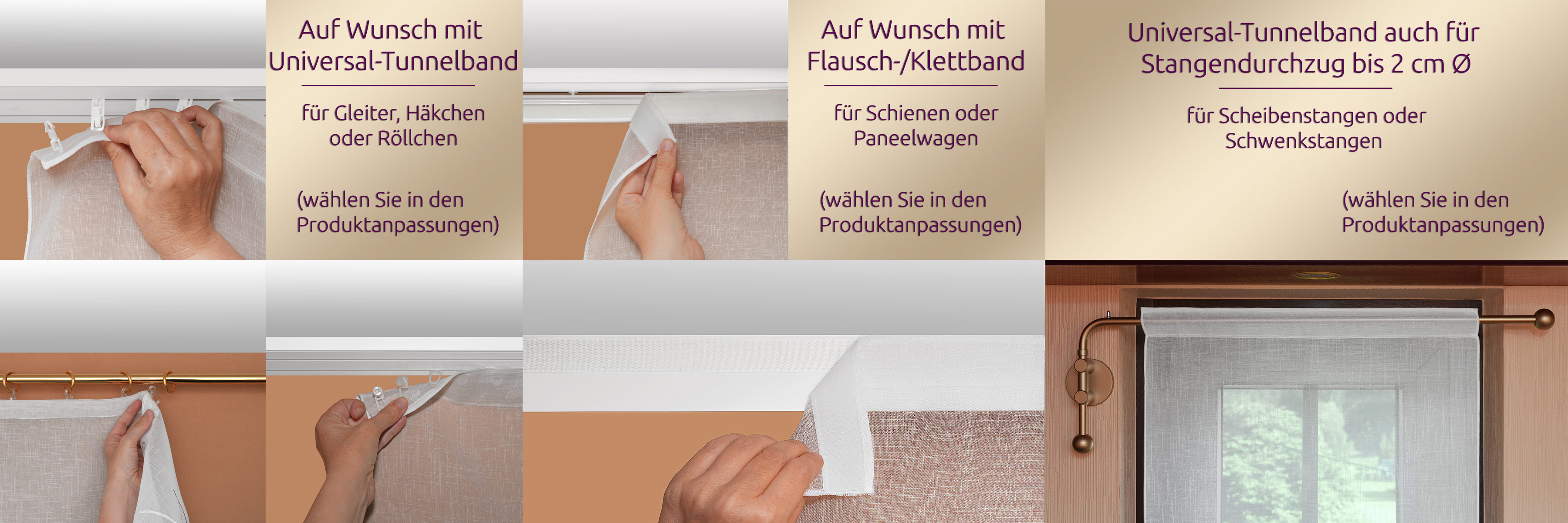 Aufhängemöglichkeiten der Flächengardinen von Design-Studio Drechsler