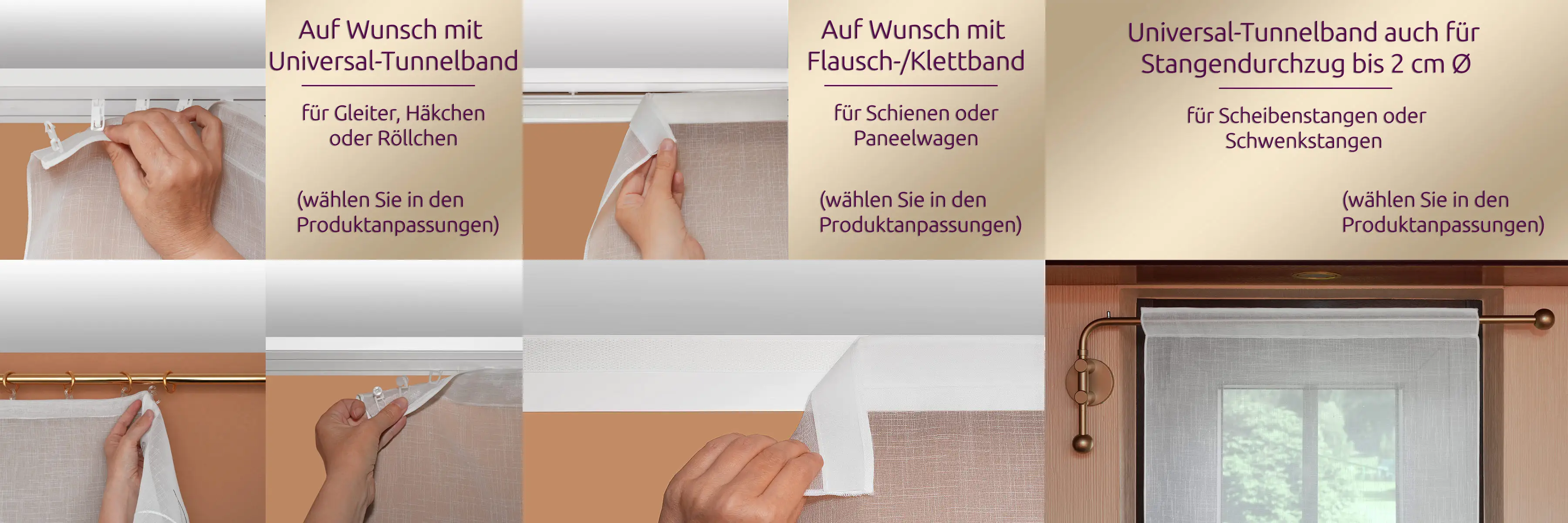Aufhängemöglichkeiten der Flächengardinen von Design-Studio Drechsler