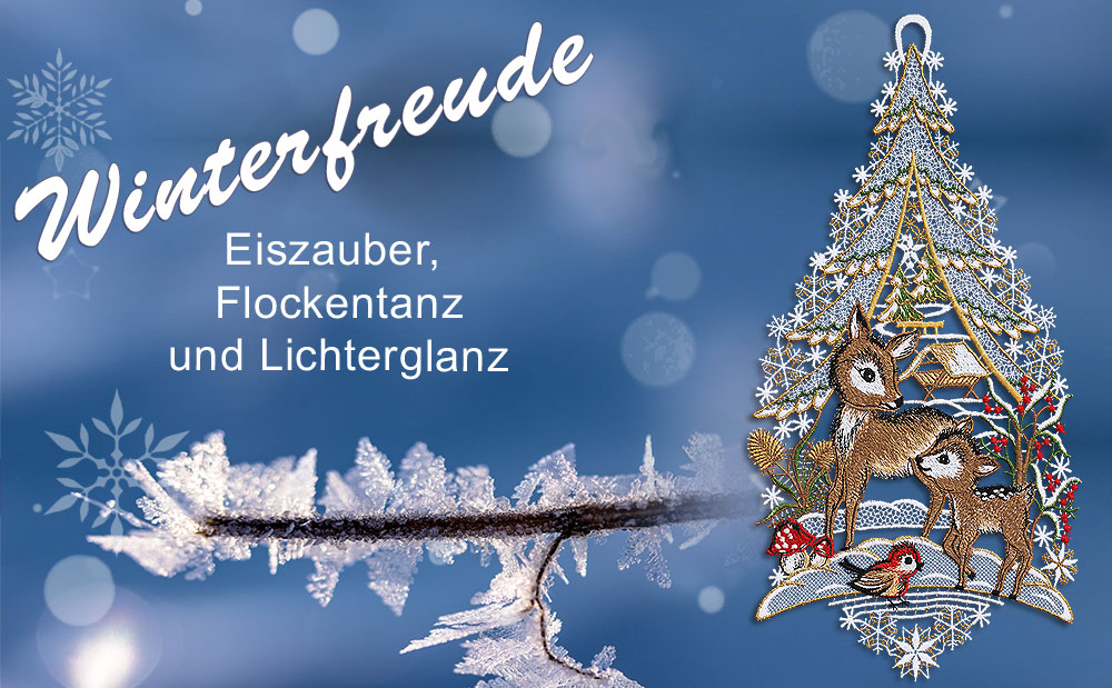 Gesticktes Winter-Fensterbild Rehlein