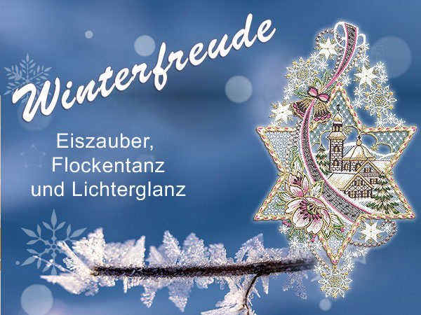 Gesticktes Winter-Fensterbild Stern mit Kirche